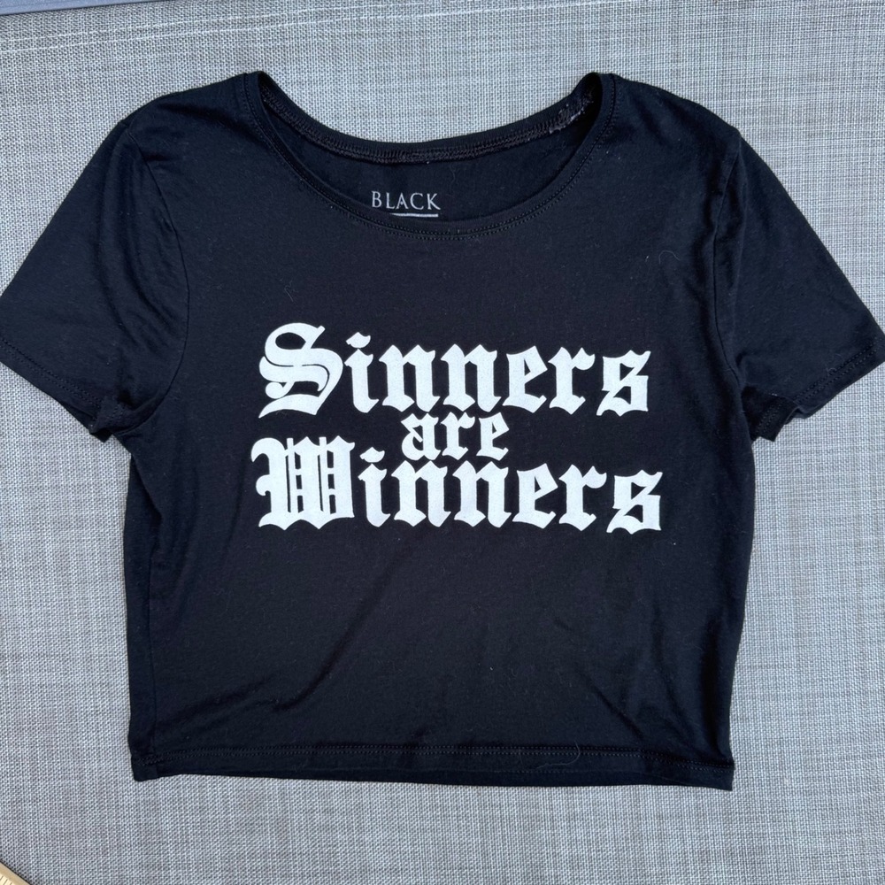 BlackCraft Cult Sinners are Winners Graphic Crop Top Black XS S Gothic Occult